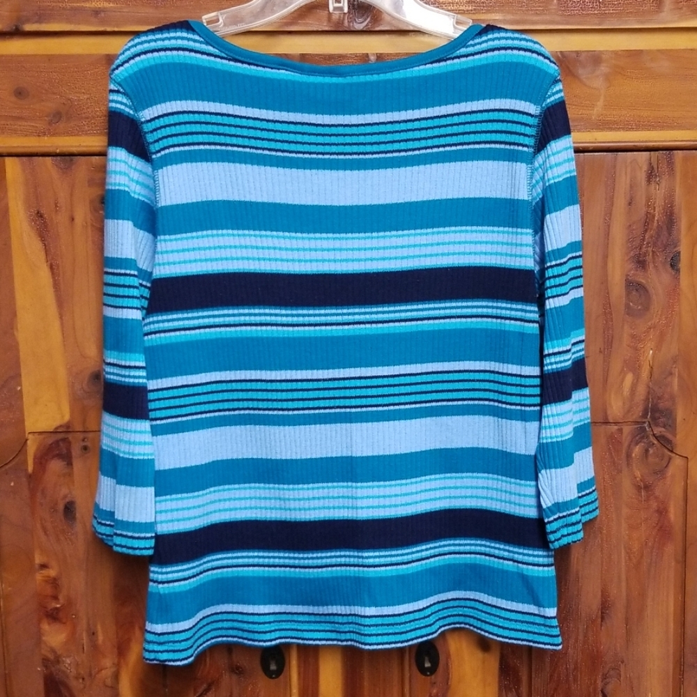 Vintage Women's  Xhilaration Blue Striped Top Size XL 3/4 Sleeve Retro - Picture 2 of 7